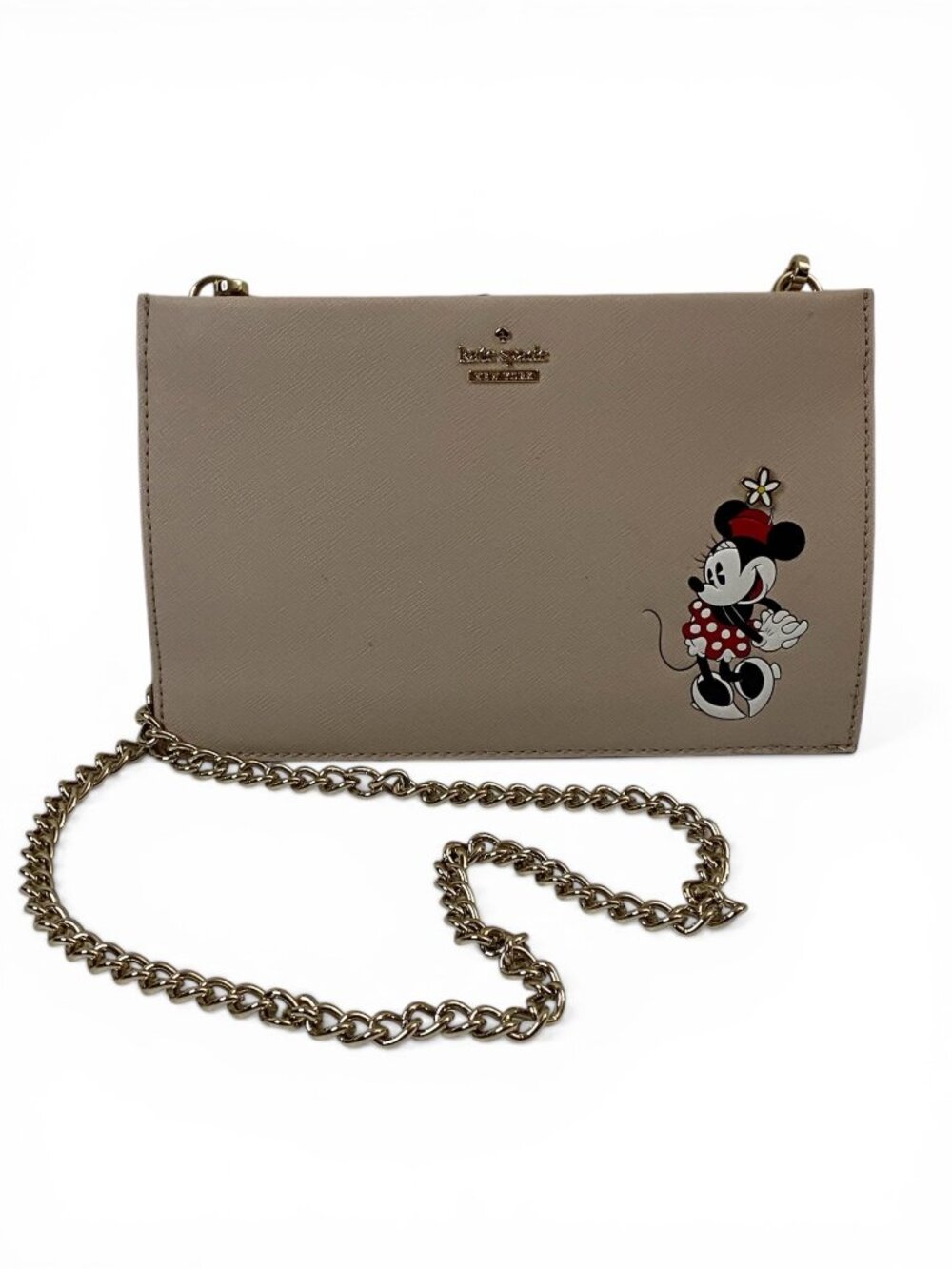 Kate Spade New York Minnie Mouse Crossbody Bag Beige Leather Chain Strap